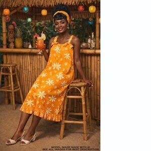 Vintage Waltah Clarke's Hawaiian MuuMuu 12 Sleeveless Midi Ruffle Resort Cruise